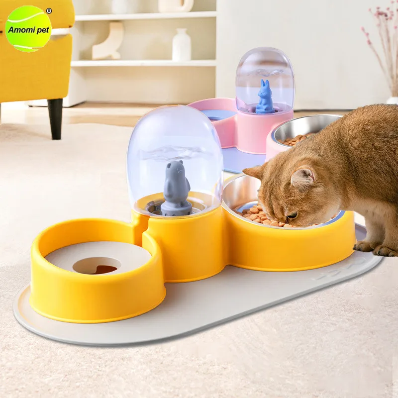 

Миска-Кормушка для кошек с бутылкой для воды, автоматическая миска для питьевой фонтана, 3 в 1, миска для кормления большой емкости, миска для кошки