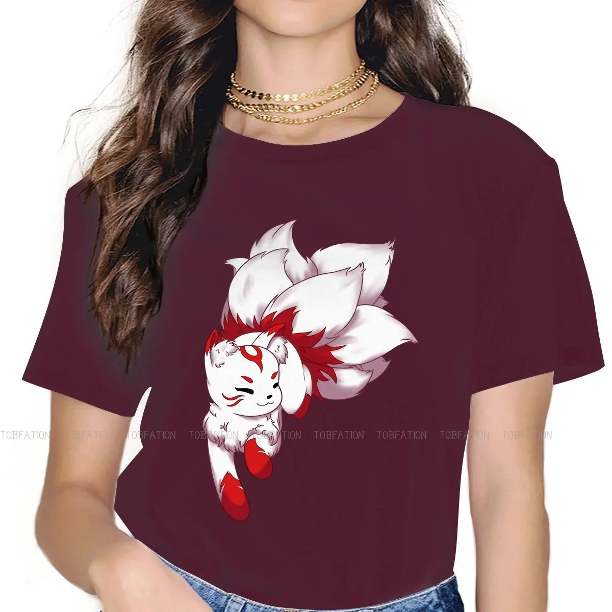 

Essential Print O Neck TShirt Nine Tailed Fox Beautiful Fantasy Fabric Classic T Shirt Woman Individuality Oversized Hot Sale