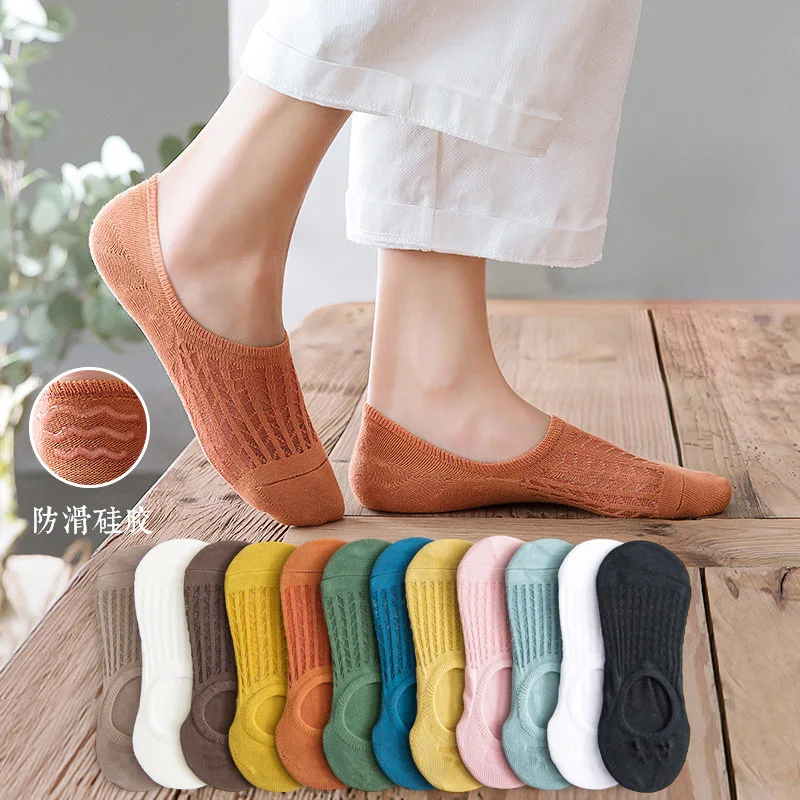 

1-5pairs Women Invisible Boat Socks Summer Mujer Silicone Non-slip Chaussette Ankle Low Female Cotton Show Breathable Calcetines