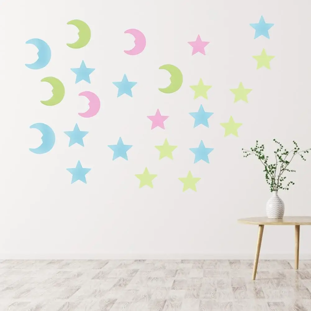 

3D Star Moon Luminous Wall Sticker Exercise Practical Ability Color Cognition Fluorescent Glow Wall Decal Home Decoration