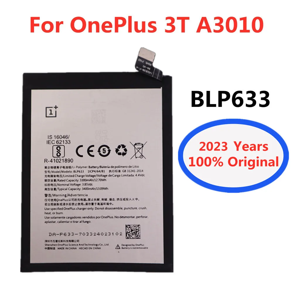 

Новинка 2023, аккумулятор One Plus BLP633 для Oneplus 3T A3010 One Plus 3T, умная версия, Оригинальные запасные батареи 3400 мАч