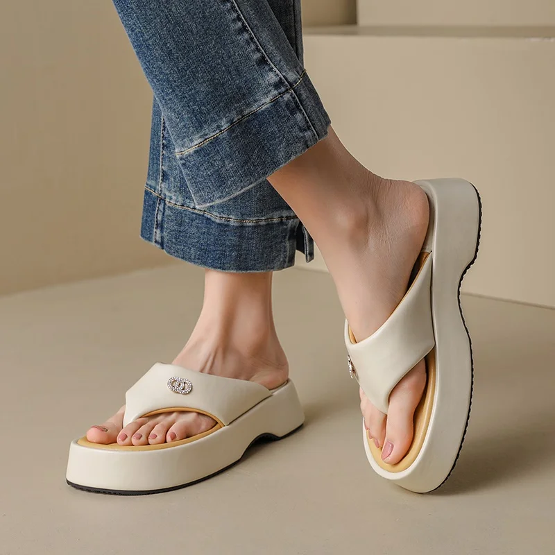 pop quality leather sandals women summer slipper fashion designer women shoes slides women flip flops roman outdoor beach sandal