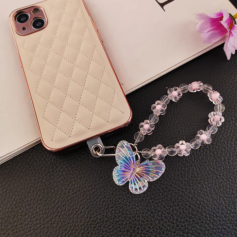

Butterfly Crystal Handmade Crystal Beaded Pendant Case Universal Anti-lost Lanyard Flower Lanyard Phone Lanyard Portable Lanyard