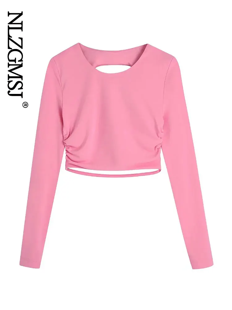 

Nlzgmsj Sexy High Waist Open Backless Strap Short T-Shirt Long Sleeve Cutout Top 2022 Summer T shirt Women Streetwear 202203