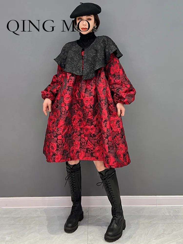 

QING MO 2023 Spring Autumn New Korean Fashion Trend Knee-Length Peter Pan Collar Female Dress Versatile Women ZXF206