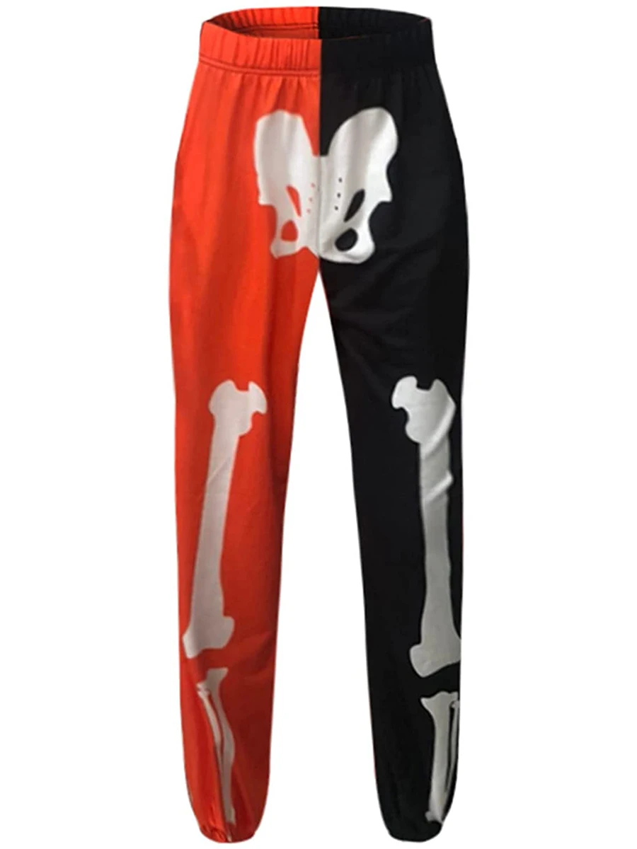 

Women Halloween Harlan Pants Funny Skeleton Print Elastic Waist Long Trouser Halloween Contrast Color Sweatpants
