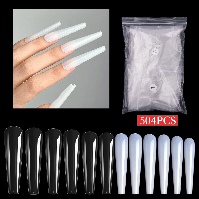 

504pcs Long False Nail Tips Coffin Press On Nail Tips Clear Natural K3NE