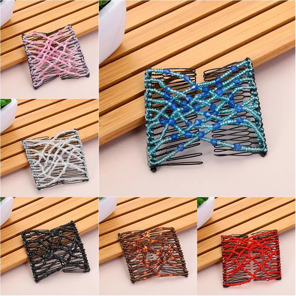 

Fashion Double Clip Elastic Magic DIY Headband Metal Hairpins Bun Hair Combs Beads Comb