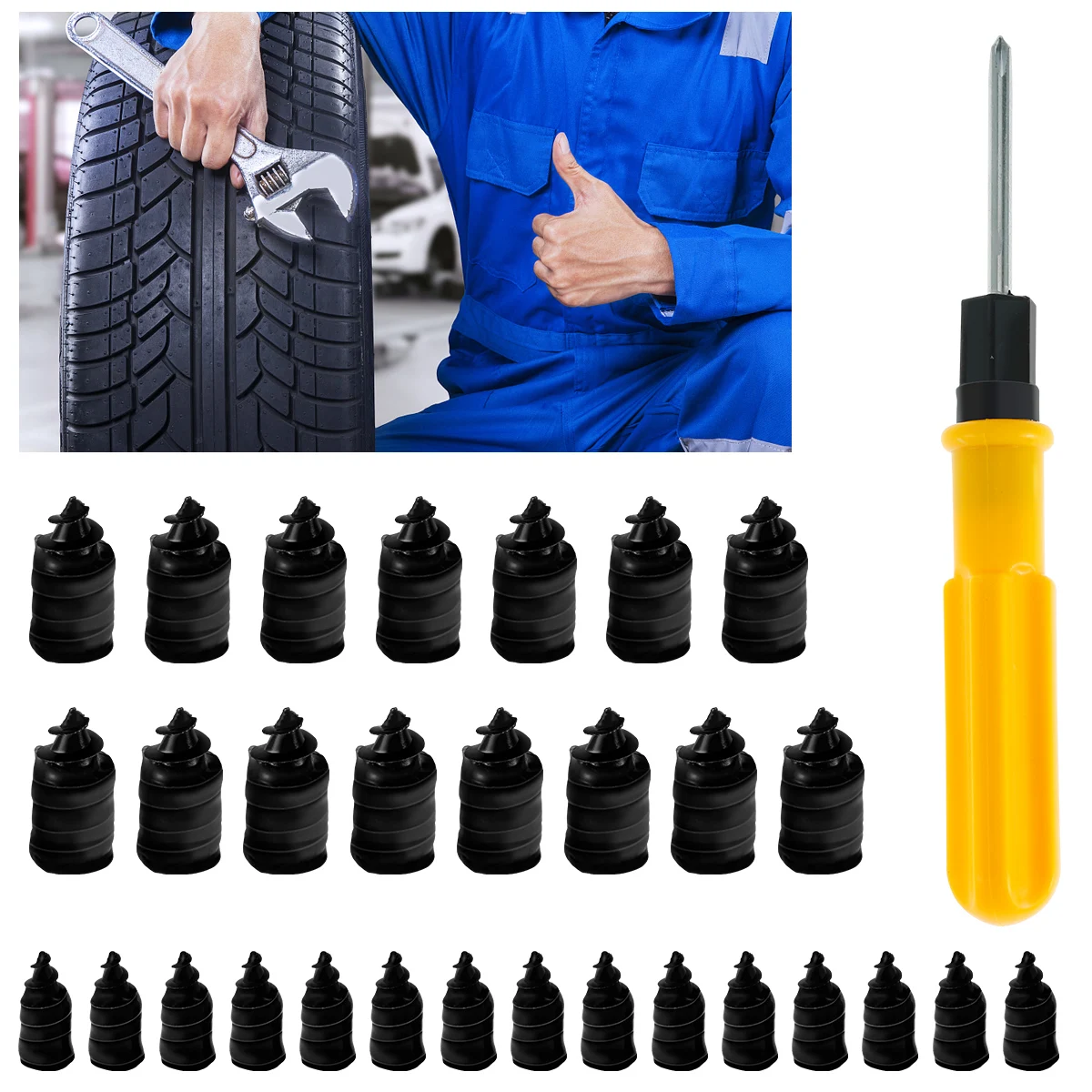

Tire Repair Screw Kit Rubber Tire Repair Spiral Nail with a Screwdriver Tightly Sealed Tyre Screw Repairing Tools Set