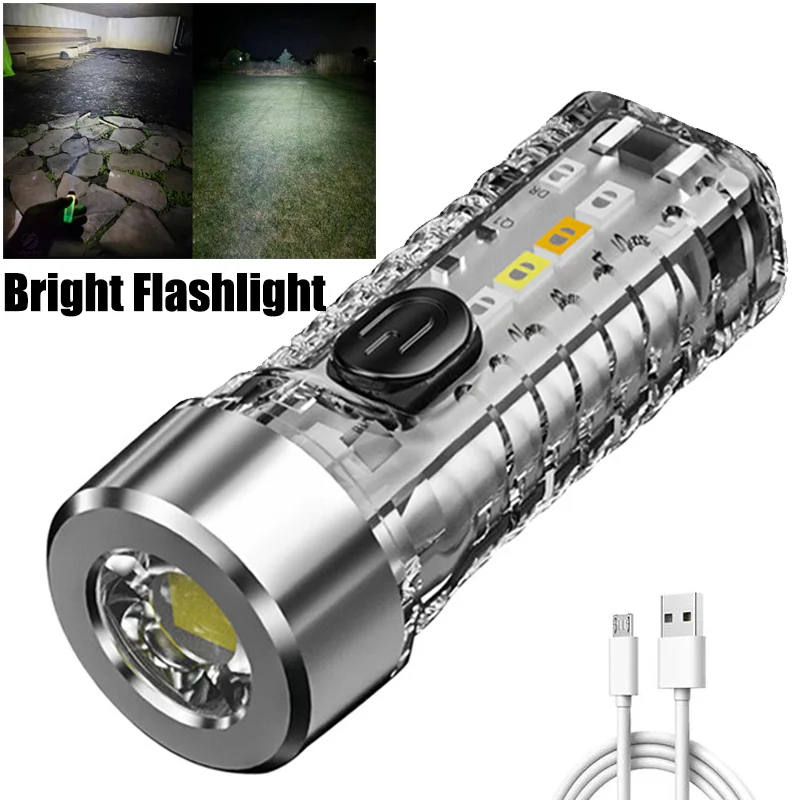 

Mini Multi-function Battery Keychain Flashlight Outdoor Home Night Red Blue Light Flash Charging Strong Lantern Emergency Light