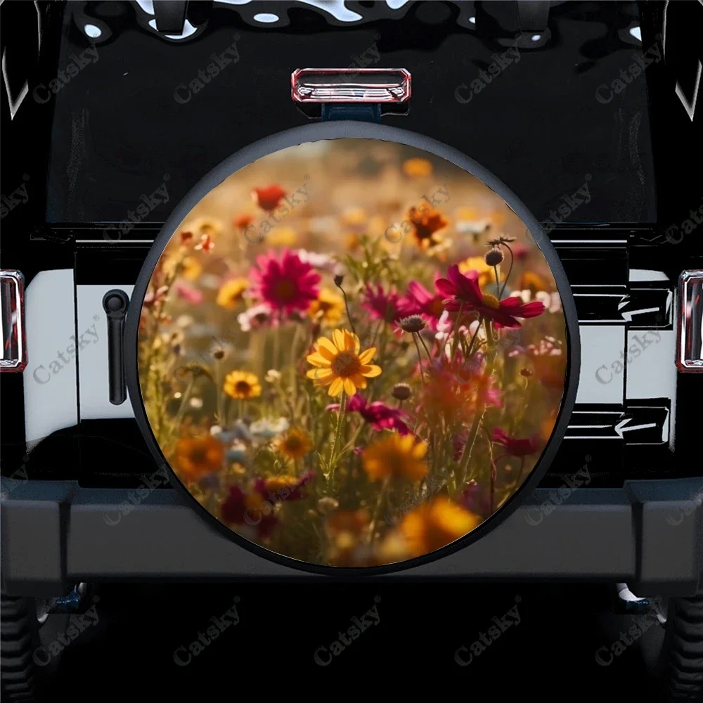 Универсальный чехол для колеса диких цветов из полиэстера с рисунком цветущего