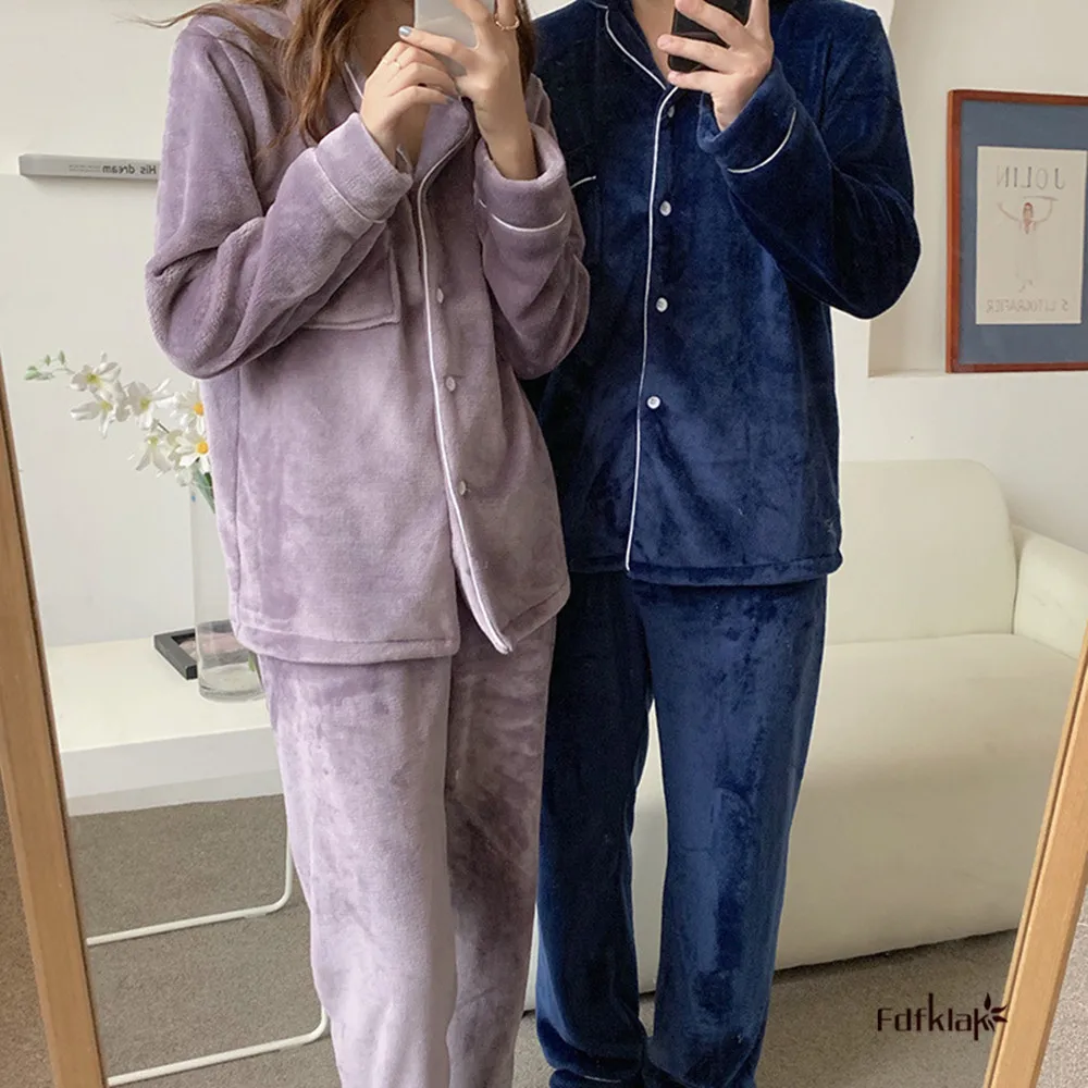 

Set Wear Fdfklak Homewear Winter Couple New Trouser Pyjamas 2 Piece Home Pajamas Lovers Thicken Sleeve Korean Long Warm