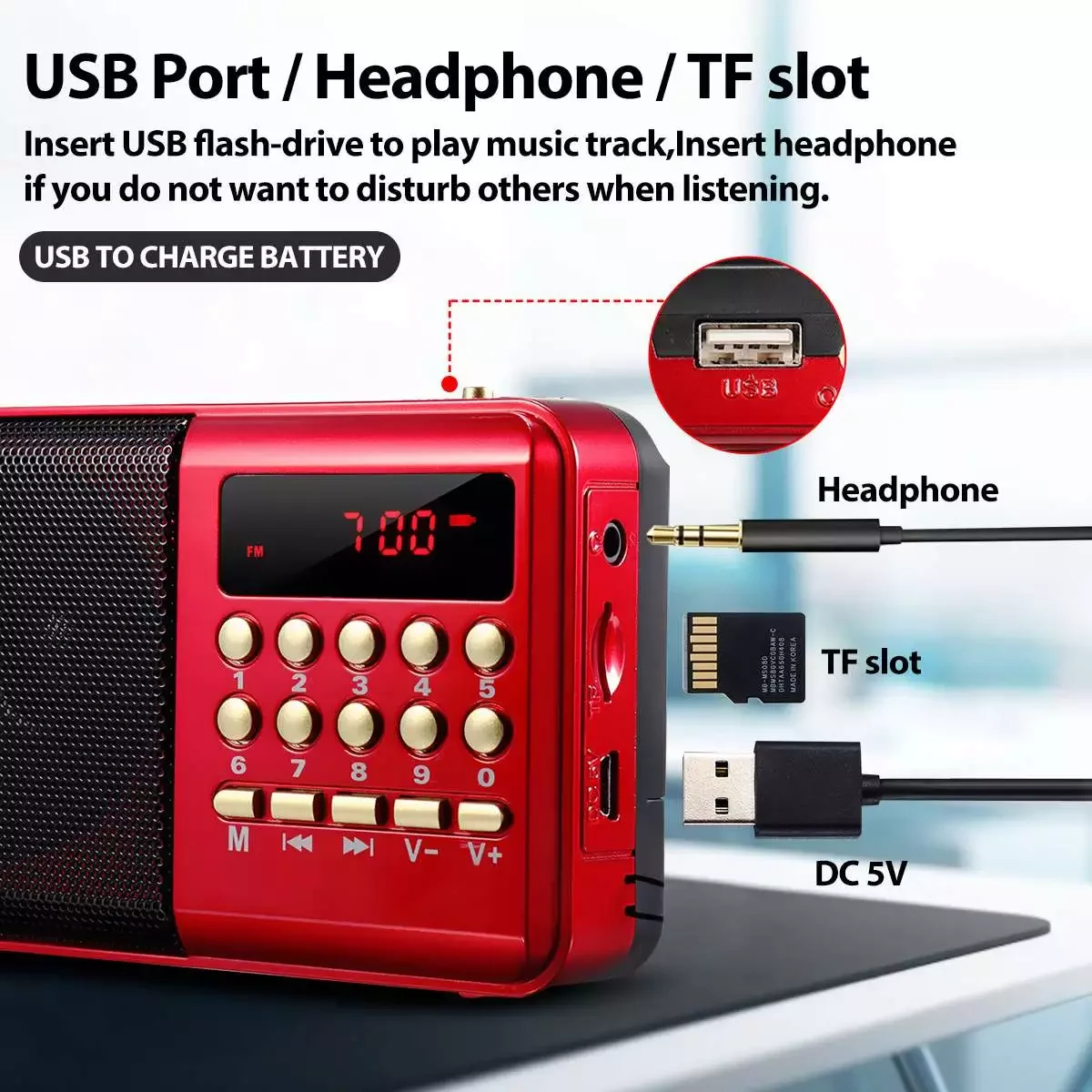 

2023 New Mini Portable Radio Handheld Digital FM USB TF MP3 Player Speaker Rechargeable audifonos earbuds headphones inalambrico