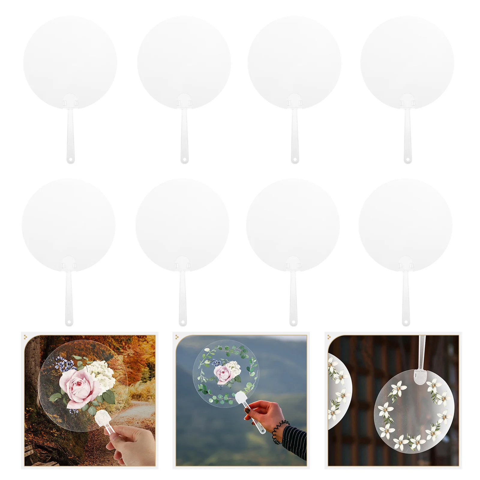 

8 Pcs DIY Transparent Fan Wedding Ceremony Decorations Children Painting Fans Round Hand Pvc Thicken Blank For