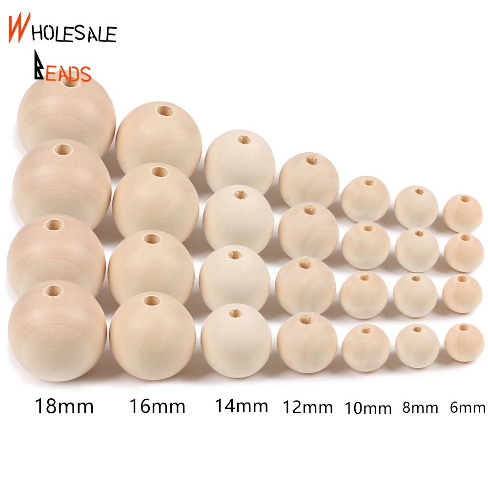 

4-50mm 1-1000pcs Unfinished Natural Wooden Beads Ball Lead-Free Wood Loose Round Beads For Jewelry Making Bracelet DIY Handmade