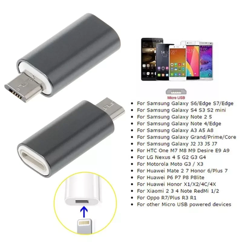 Lightning Cable to Micro USB Male Adapter Connector for Samsung Cellphone Tablet PC