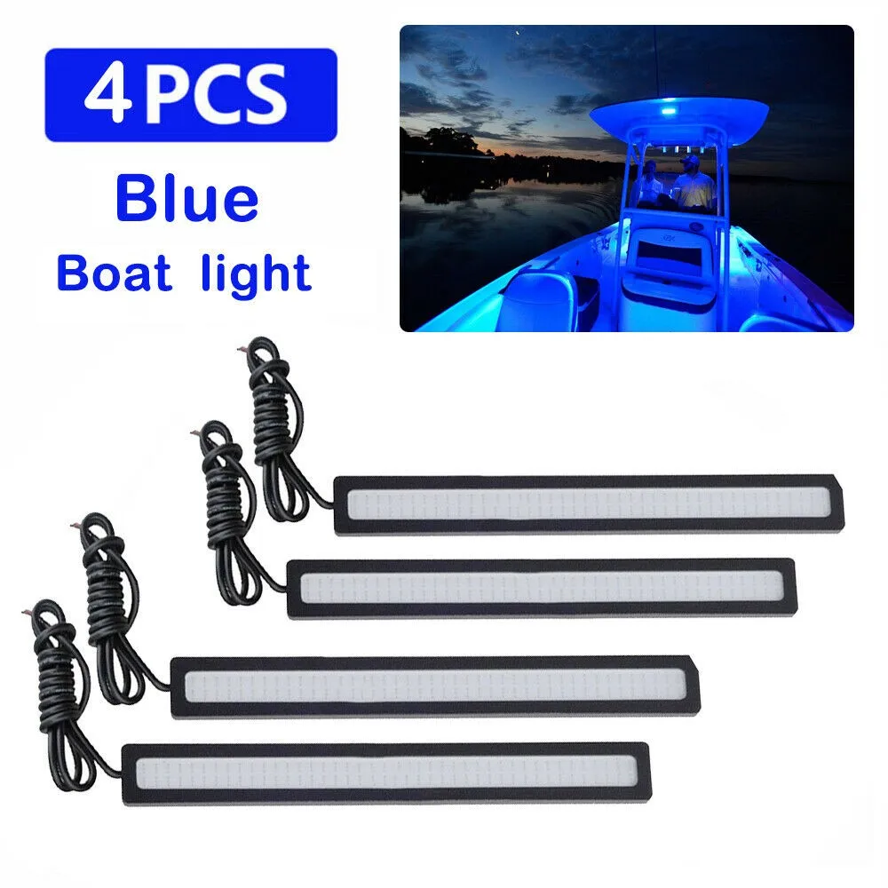 

4 Pcs Marine Grade Large Super Bright 12 Volt Blue LED Courtesy Lights Car Interior Floor Decor Atmosphere Light Neon Strips