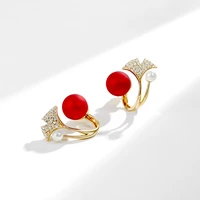 2022 korean fashion red bee pearl earrings creative trend net red festive diamond diamond ginkgo leaf ladies earrings wholesale