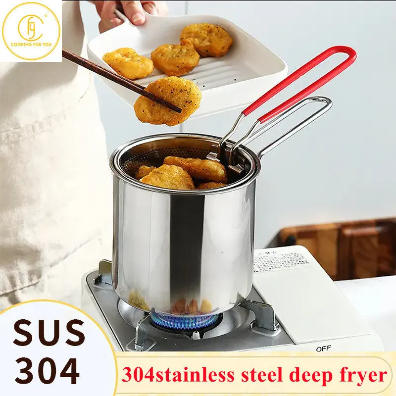 

Household Creative 304 Stainless Steel Multifunction Deep Fryer with Lid Clip and Strainer Basket French Fries Pans Kitchenware