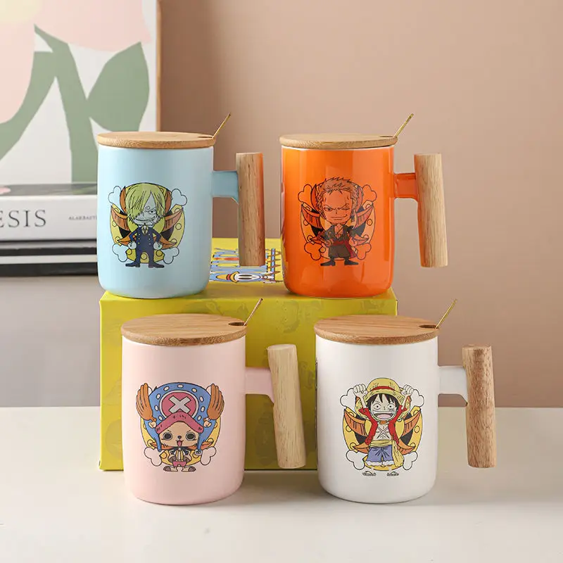 

One Piece Luffy Mug Chopper Zoro Sanji Anime Peripheral Ceramic Water Cup Breakfast Milk Coffee Cup with Lid Spoon Couple Glass
