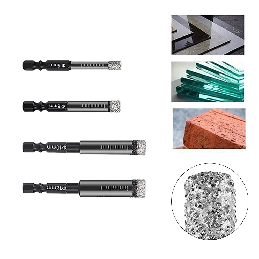 

4 шт., алмазные сверла с шестигранной ручкой, 6-12 мм