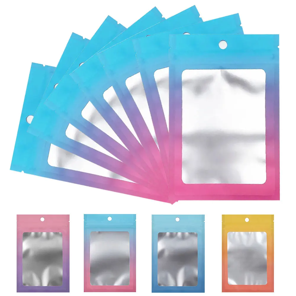 

50pcs Smell Proof Laser Mylar Packaging Bag Resealable Clear Holographic Aluminum Foil Zip Lock Bag for DIY Jewelry Cosmetic Bag