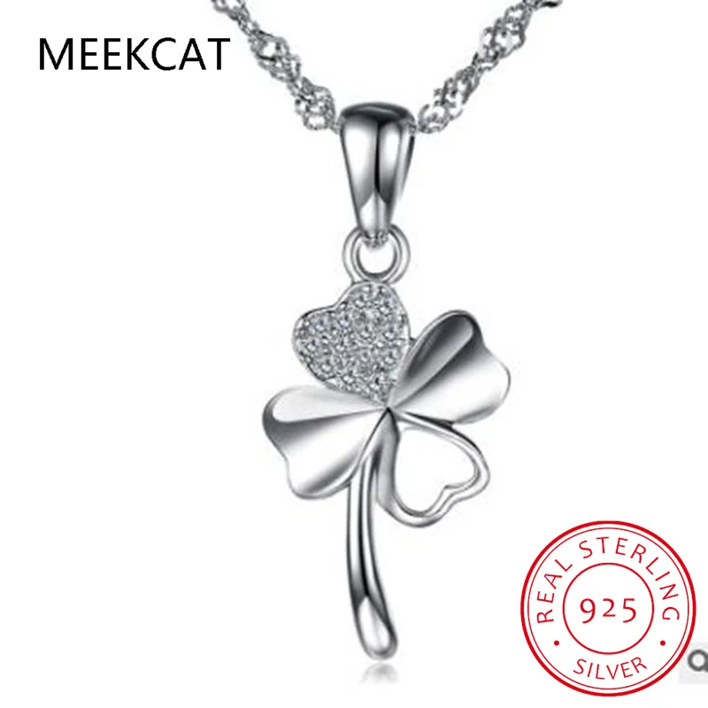 

Real 925 Sterling Silver Fashion Sweet Four Leaf Clover CZ Pendant Necklace For Women Wedding Fine Jewelry