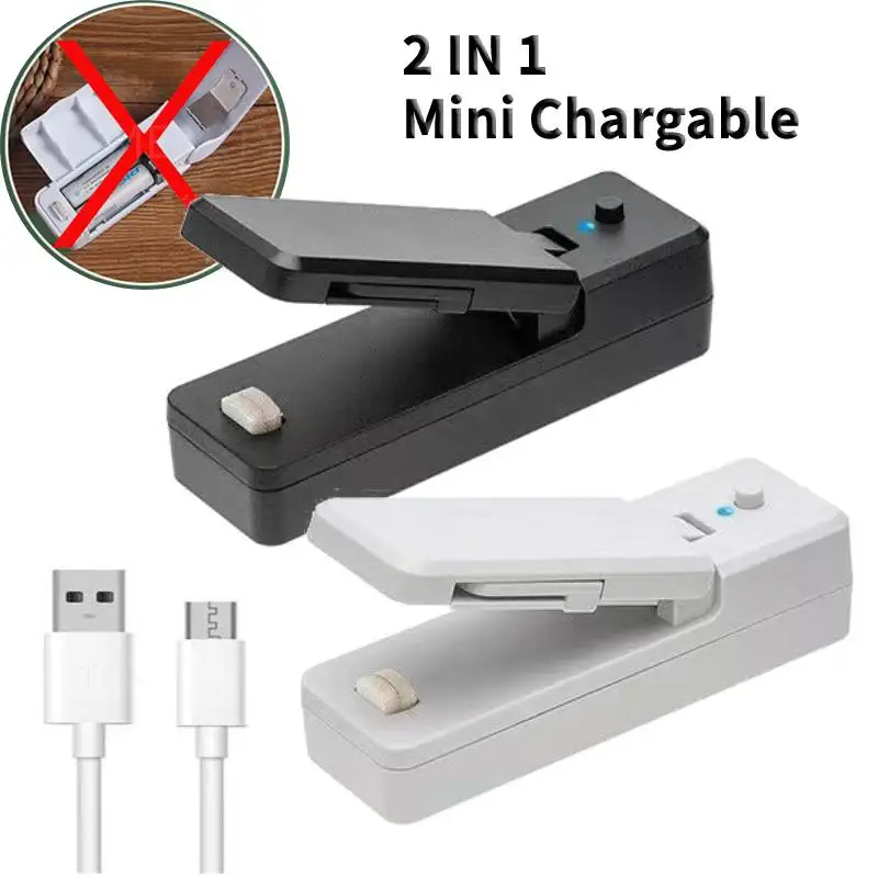 

Mini 2 IN 1 Manual Bag Sealer Package Sealer Sealing Machine with Cutter USB Chargable Portable Food Storage Kitchen Gadgets