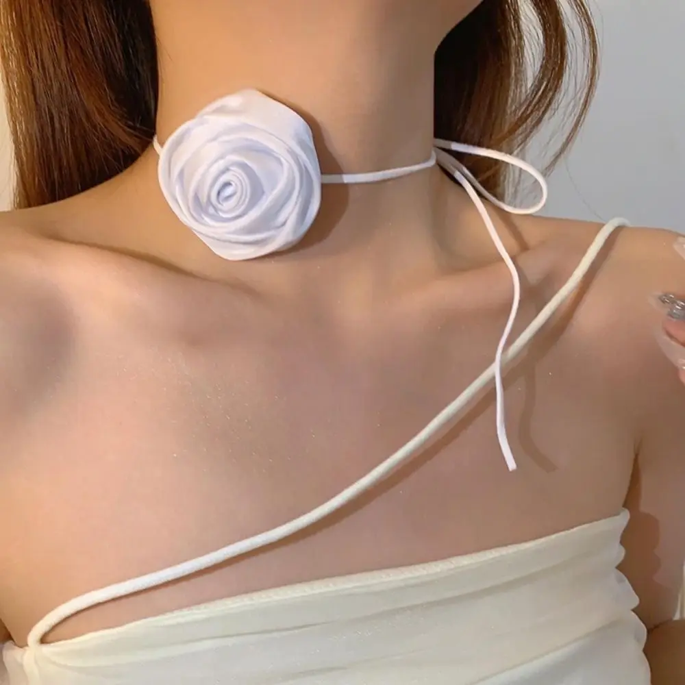 Атласное колье с цветком розы романтическая регулируемая цепочка на ключицу