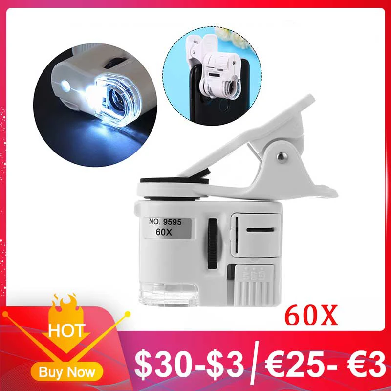 

60X Mobile Phone Microscope Magnifier Universal LED Instrument Macro Lens Optical Zoom With Micro Camera Clip Optical Instrument