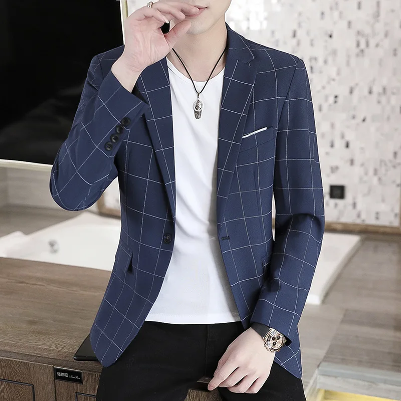 

HOO 2022 Men's to Season Plaid Slim Fit Handsome Casual blazer