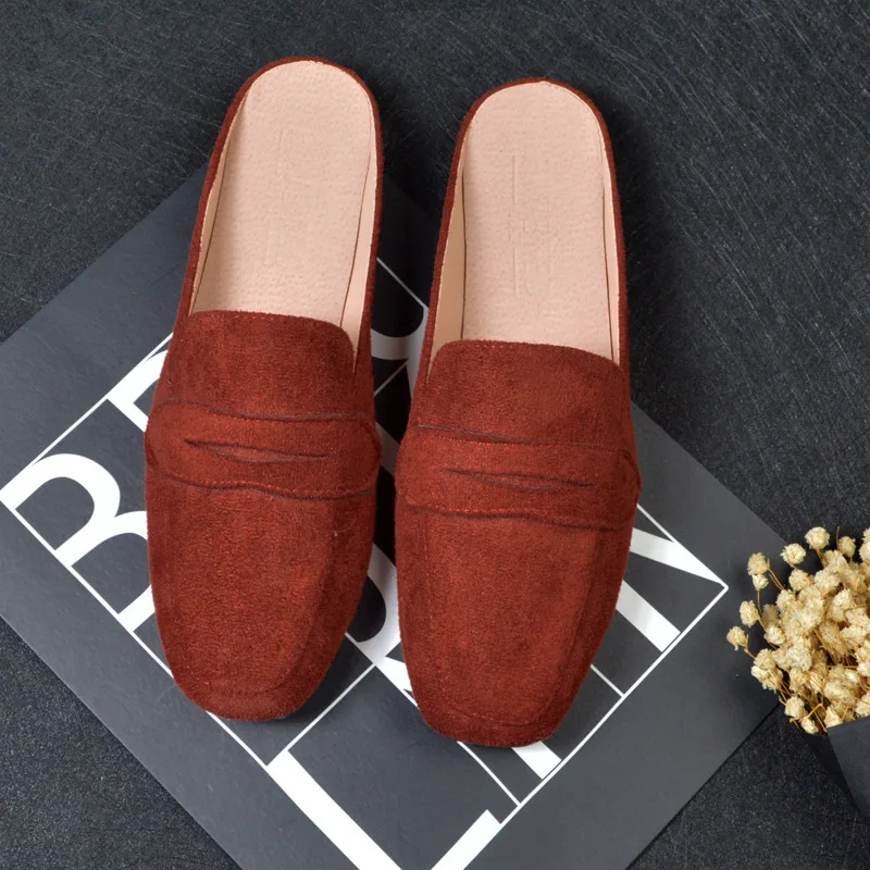 Кожаные тапочки baotou женские полутапочки и лета 2024 ленивые с мягкой подошвой