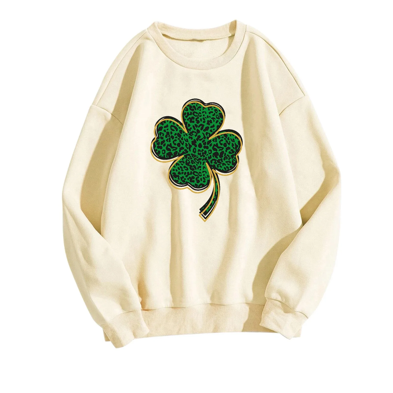 

St Patricks Day Womens Casual Long Sleeve Crew Neck Letter Printed Pullover Hoodless Sweatshirts Fit folk Hip-