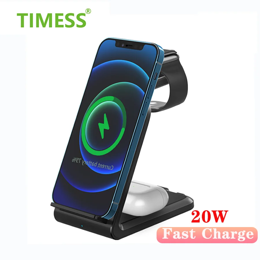 

TIMESS Qi Wireless Charger Stand for iPhone 13 12 mini 11 Pro Max XR XS 8 Samsung Fast Wirless Charging for Iwatch 4/5/6 Airpod