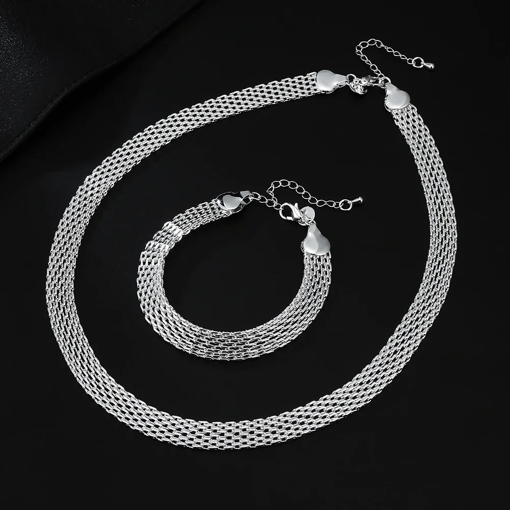 

Hot 925 Sterling Silver Creativity Net Chain Bracelets Necklaces for Women Fashion Designer Party Wedding Jewelry Sets Gift