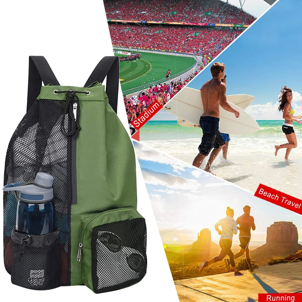 

Баскетбольная сумка на шнурке, пляжный рюкзак для хранения с влажными карманами, утолщенная сетчатая Легкая удобная для занятий спортом на открытом воздухе