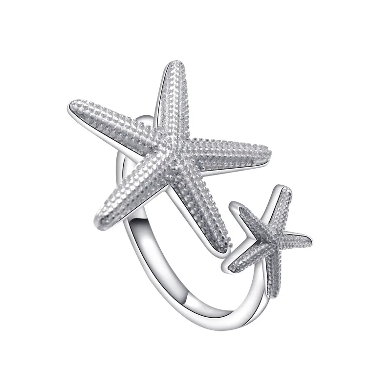 

European and American Hot Selling 925 Silver New Embedded Crystal Double Starfish Style Women's Ring Elegant Girls' Fashion Ring