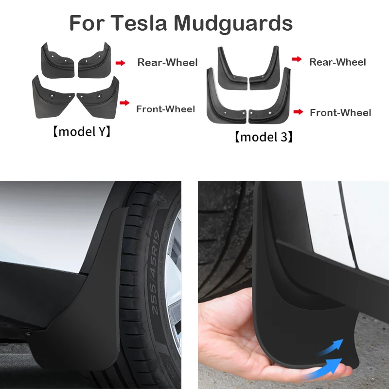 

For Tesla Model Y Model 3 Mudflaps Front Rear Fender Mud Flaps Mudguards No Need to Drill Holes Car Accessories