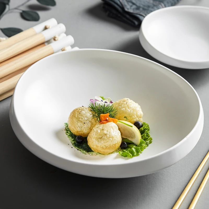 

White Ceramic Plate Domestic European-style Ceramic Plates Hotel Creative Personality High-end Restaurant Commercial Tableware