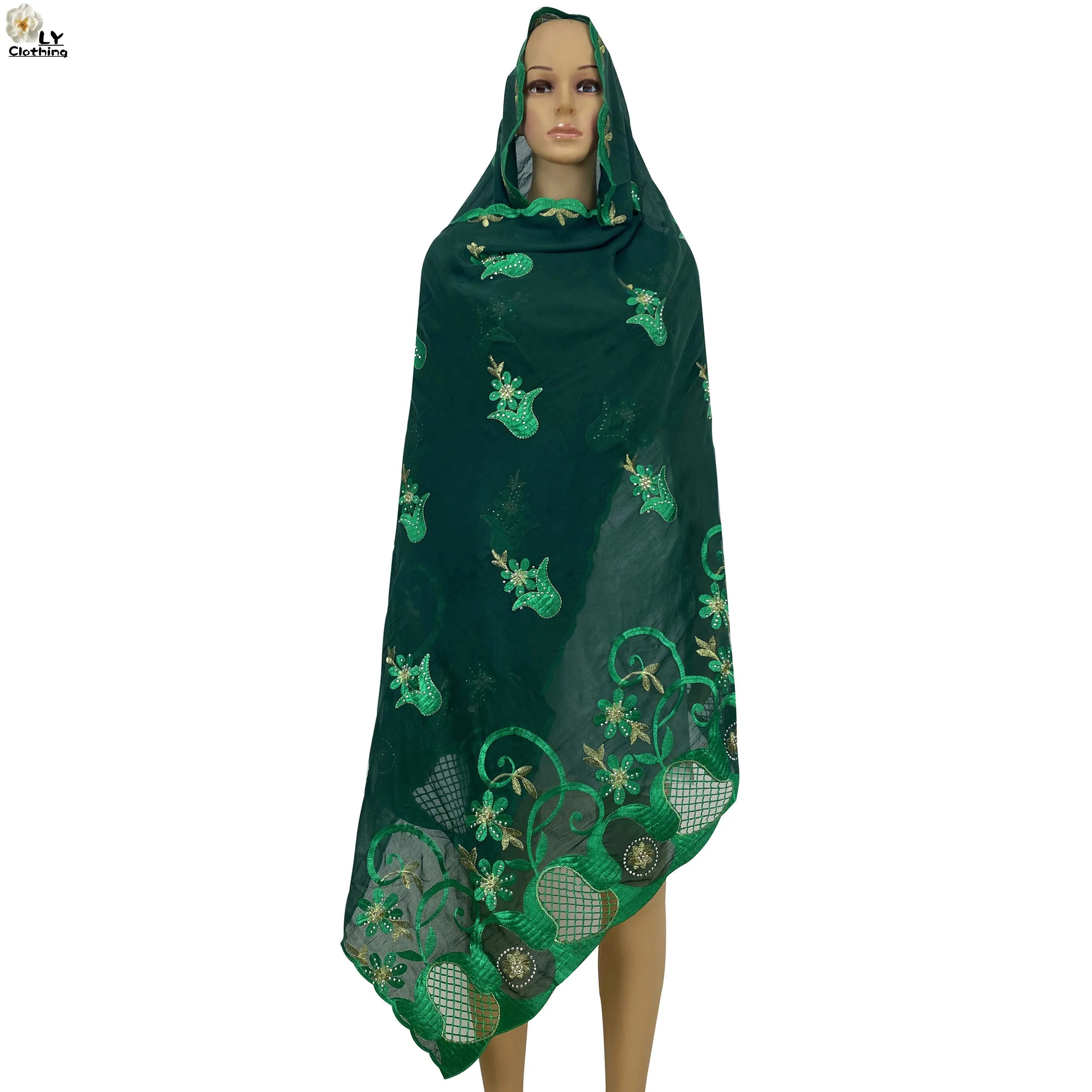 

Новинка 2023, Африканский мусульманский женский шарф с цветочной вышивкой, Дубайский мусульманский тюрбан, головной платок, 100% хлопковый мягкий шарф