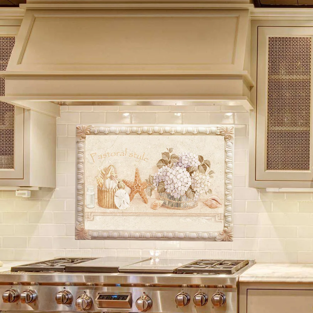 

Kitchen Wallpaper Oil Proof Sticker Square with Flower Pattern Waterproof Peel Stick Wallpaper for Backsplash SelfAdhesive Decor