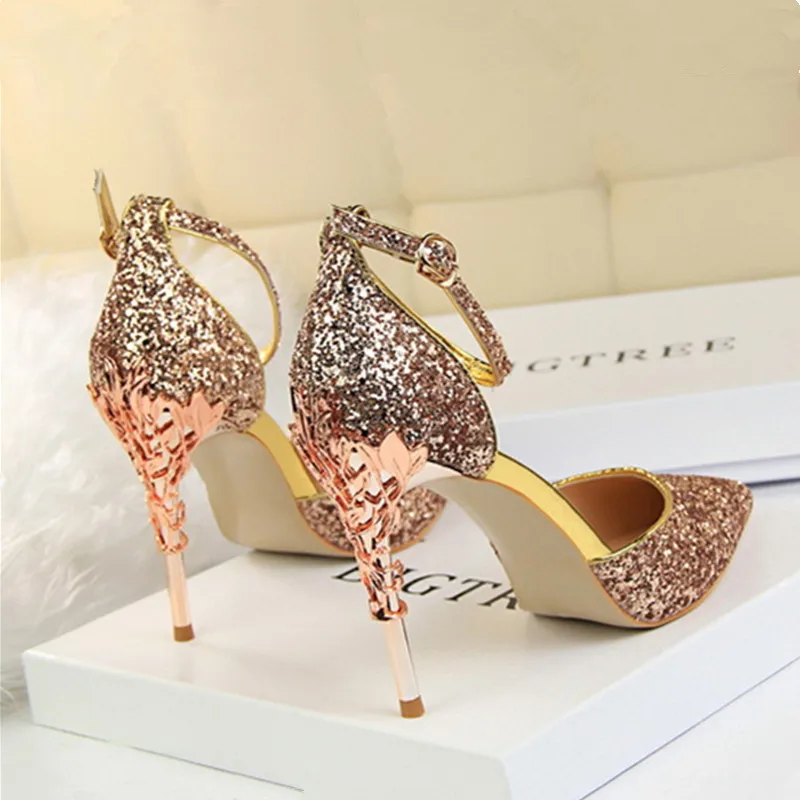 

Sandals For Women Party Shoes Fashion Pointed Toe 7.5cm Thin High Heels Woman Club Heeled Shoes Blingbling Sexy Female Sandale