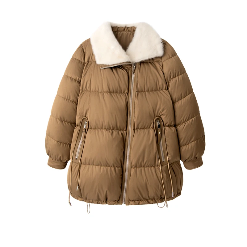 Design Luxury 90% White Goose Down Coat Women Casacos De Inverno Feminino Abrigo Mujer Patchwork Mink Sheepskin Warm Jacket