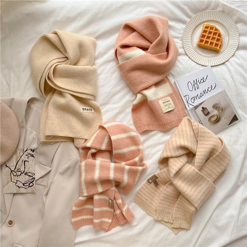 

Winter Women Knitted Scarf Thick Warm Neckerchief Korean Style Striped Wool Shawl Wraps Bufandas Muffler Design Echarpe 2022 New