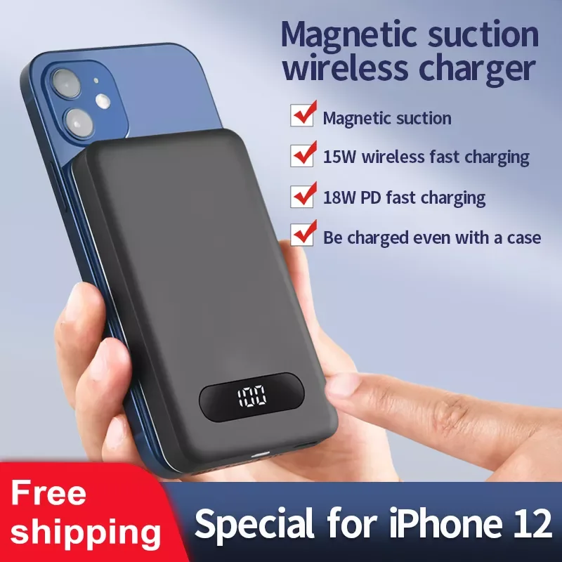 

5000mAh Power Bank 15W Fast Charging External Battery With Digital Display PD18W Wireless Charge Powerbank For Iphone13