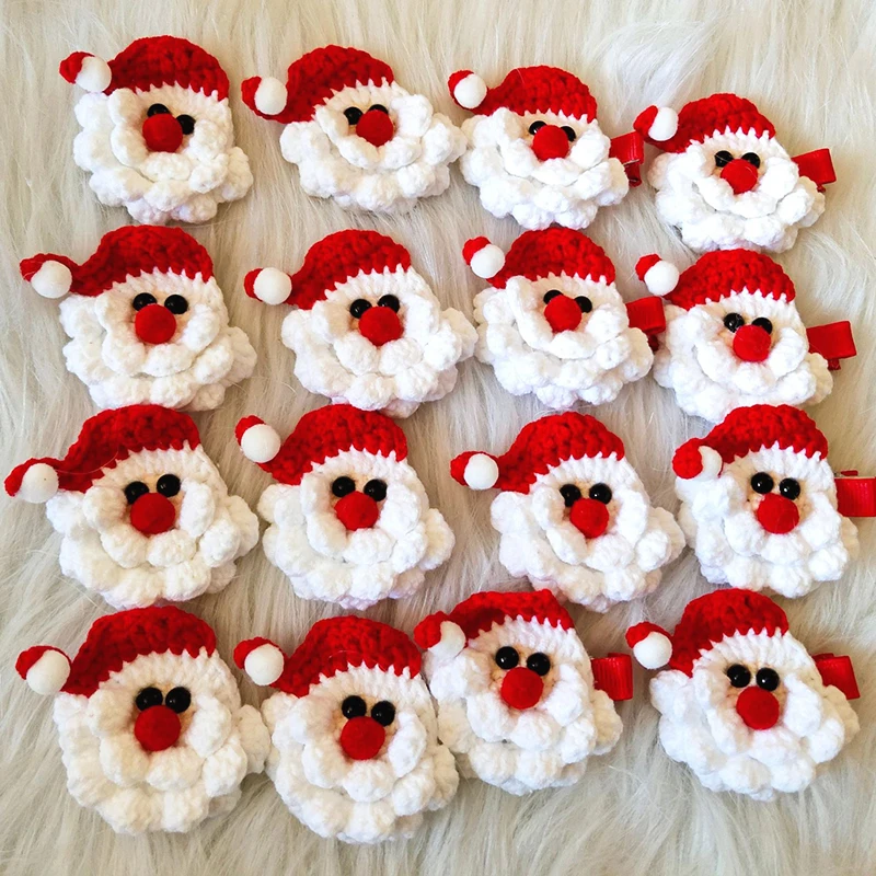 

Cute Cartoon Santa Claus Handmade Crochet Hair Clips Father Christmas Gift Hair Accessories Barrette Wool Knitting Hairpin Girls