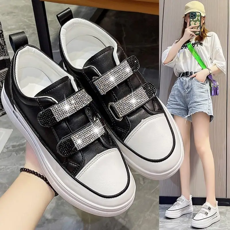 

Small White Shoes Increas Height Clogs Platform Wedge Basket 2023 Round Toe Autumn Casual Female Sneakers Crystal Creepers Sport
