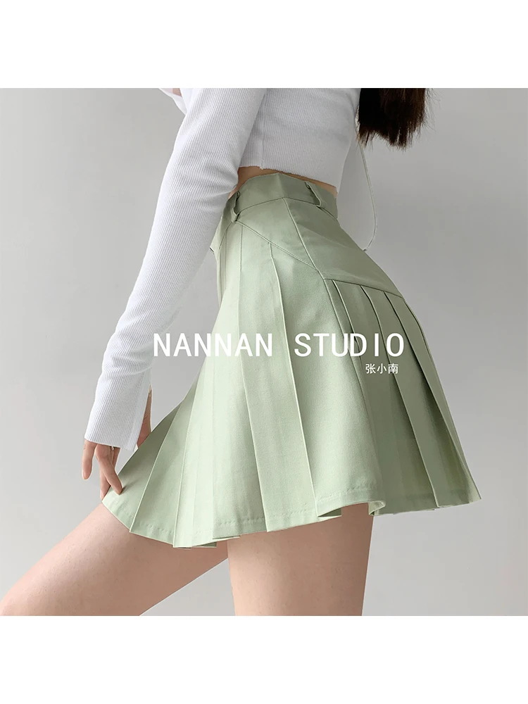 

2022 Autumn Solid Color Simple Mini Pleated Skirts A Line Vintage High Waist Soft Cozy Female Skirt Preppy Style Ladies Daily
