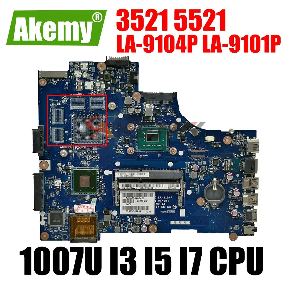 Материнская плата для ноутбука Dell Inspiron 3521 5521 LA-9104P LA-9101P с процессорами 3-го поколения I3 I5 I7 1017U 1007U CN-00FTK8 077TP7.