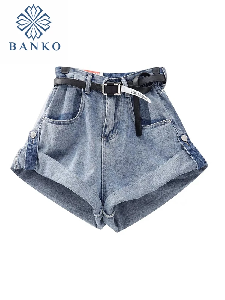 

Casual Solid Denim Shorts Women Summer Sexy High Waist Shorts Jeans Female Vintage Streetwear Belt Loose Shorts Female 2022 New